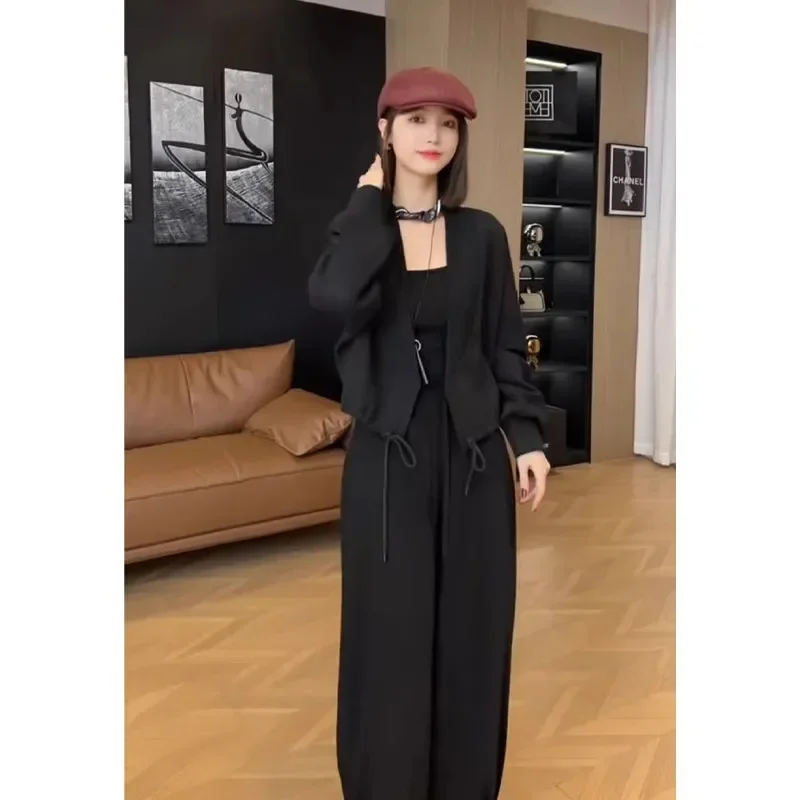 Модная женская куртка на шнурке весна-осень 2024 и модные брюки Харадзюку комплект