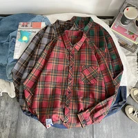 mens cotton flannel plaid new high quality up long sleeve blouses long sleeve casual shirt hip hop japanese oversized shirts