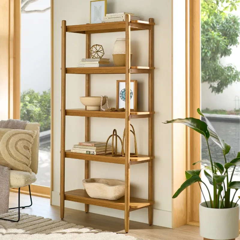 

Better Homes & Gardens Springwood 5 Shelf Solid Wood Bookcase, Light Honey Finish