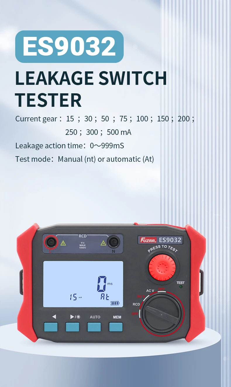 FUZRR ES9032 Тестер переключателя утечки Цифровой тестер УЗО Детектор контура
