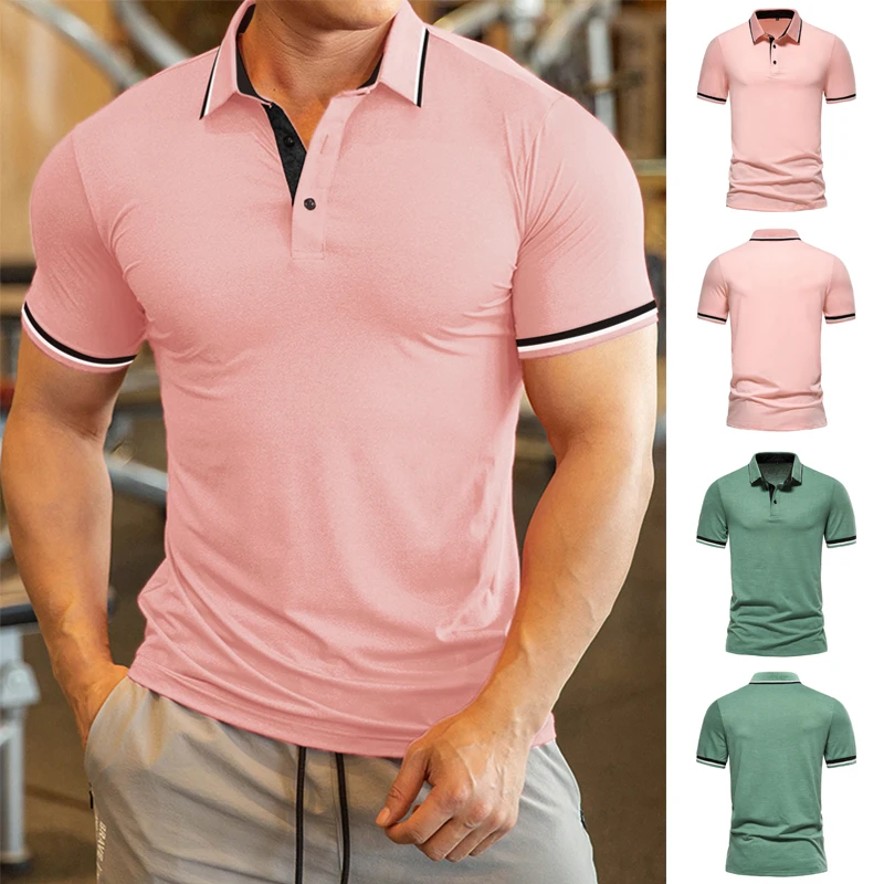 

Summer New Men's Fashion Solid Color T-shirt Short-sleeved Business Casual Lapel Slim Short-sleeved T-shirt European Size