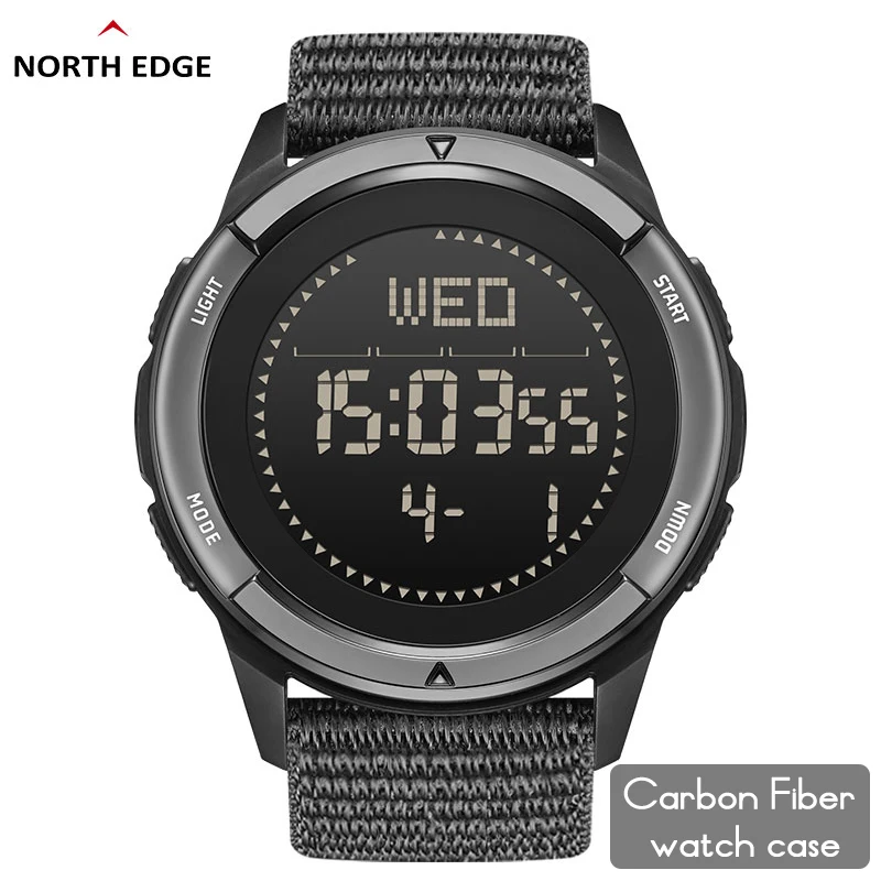 

Men's Carbon fiber Digital Watch Shock Militray Sports Super Light Outdoor Compass Waterproof 50M Wristwatches NORTH EDGE APLS