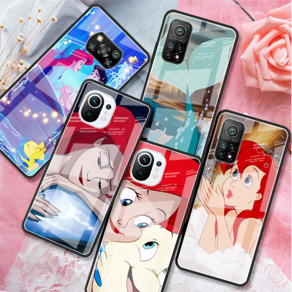Стеклянный чехол с рисунком русалки для Xiaomi Mi Poco X3 NFC 11, Обложка для телефона с мягкими краями 10 9 8 7 11T K40 Стеклянный чехол с рисунком русалки для Xiaomi Mi Poco X3 NFC 11, Обложка для телефона с мягкими краями 10 9 8 7 11T K40