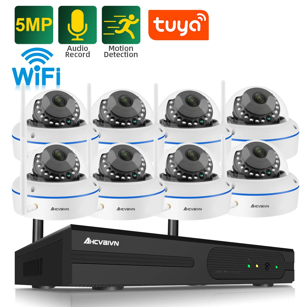 

8CH WIFI NVR Video Surveillance System P2P 5.0MP AI Audio Camera Set Motion Detection Waterproof Dome Security Cameras CCTV Kit