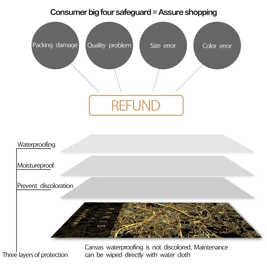 Настенная живопись на холсте черная золотая французская Карта Города Парижа