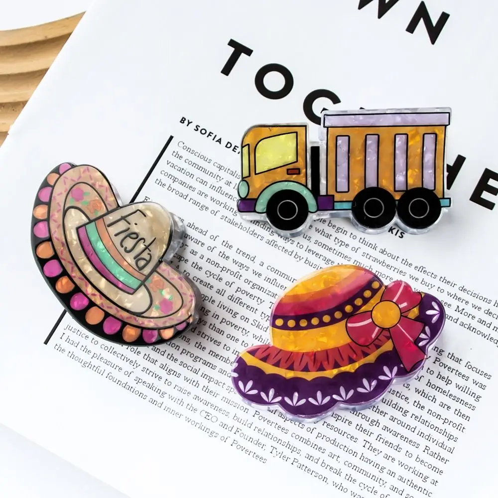 Акриловая заколка для волос в виде животных милая соломенная шляпа с захватом