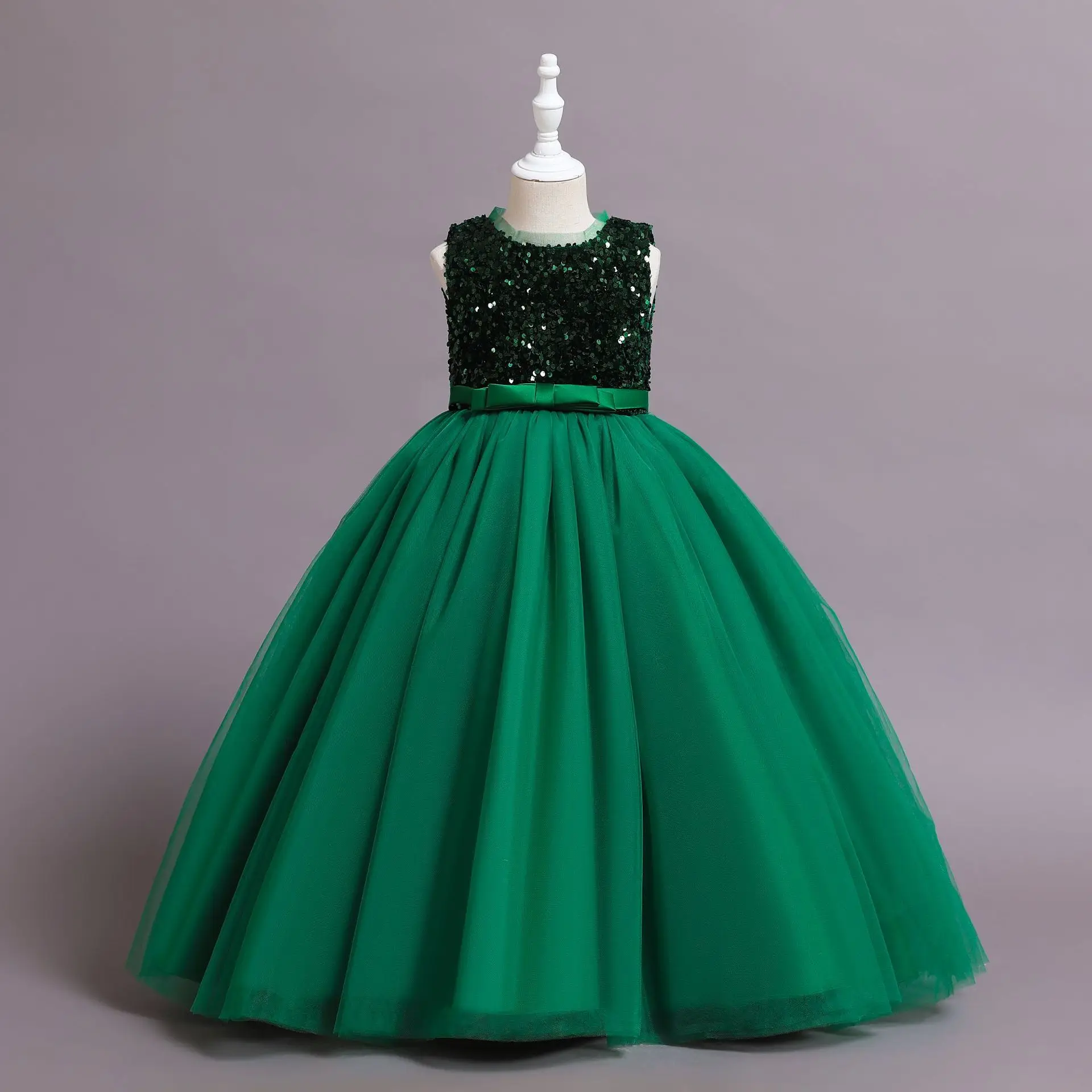 

Kids Dresses for Girls Green Mesh Sequined Patchwork Evening Dress Ball Gowns Elegant Princess Dress 14 Years Chidren's Clothes