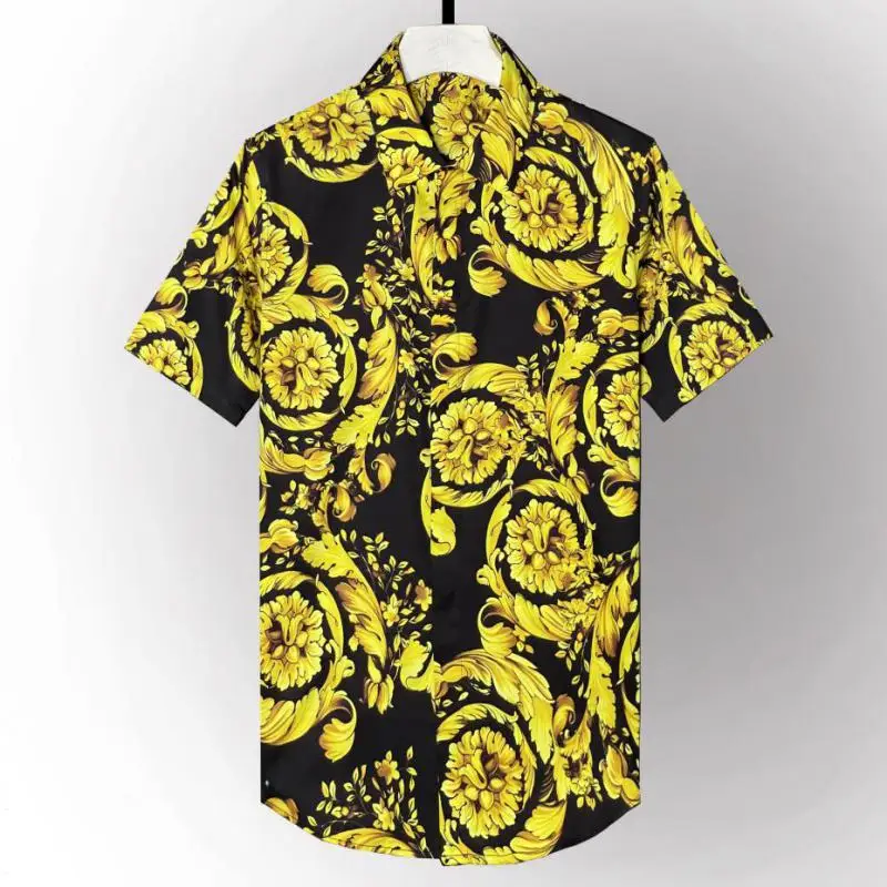 

2022 Men Shirt Luxury Royal Allover Printing Party Mens Shirts Fashion Short Sleeve Slim Fit Mens Dress Shirts Plus Size 4xl