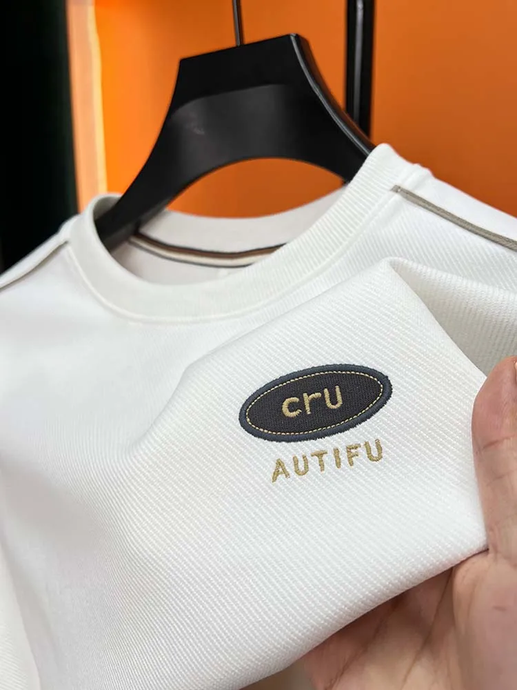 

Осенняя деловая Повседневная модная деловая Классическая Высококачественная толстовка с круглым вырезом и надписью, футболка с длинным рукавом