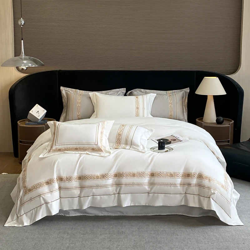 

Комплект постельного белья Fat Fairy HOME TEXTILE из египетского хлопка, белый и серый
