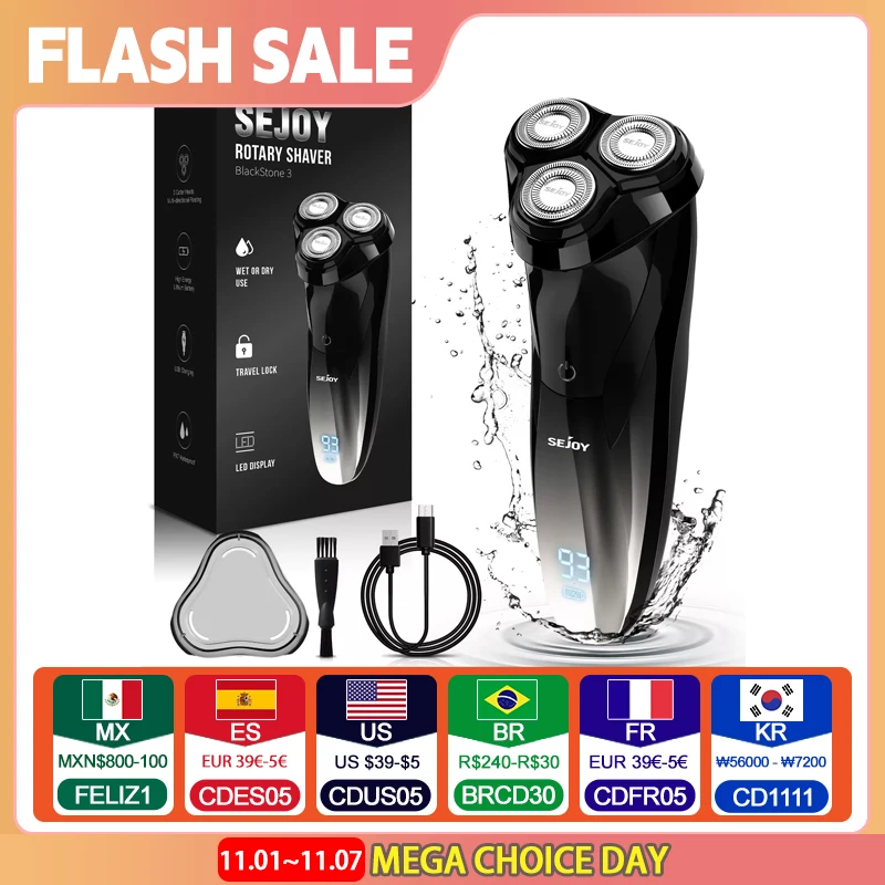 SEJOY 3D электробритва Wet &amp Dry ротационные бритвы Pop-up триммер водонепроницаемые