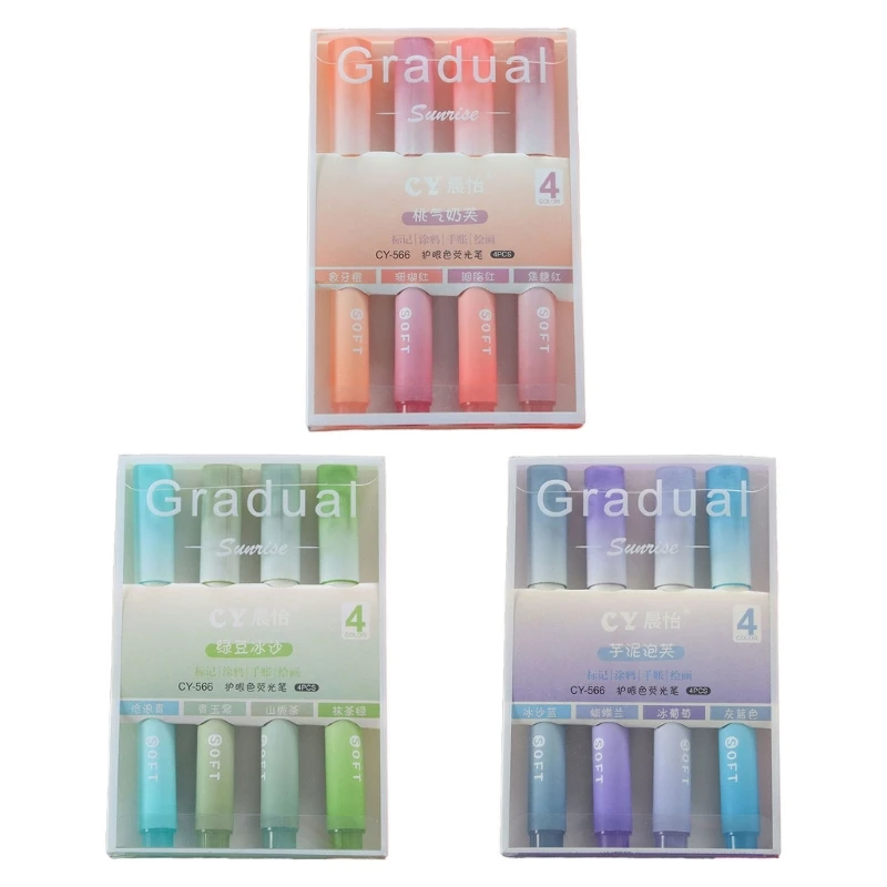 

4PCS Gradient Color Marker Pens Chisel-tip Highlighter Pen Kid Art Drawing Set for Student Teacher Marking Note Taking