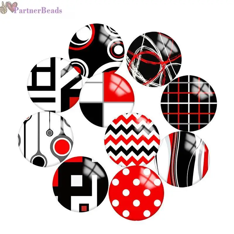 

Red Geometry Round Photo Glass Cabochon Demo Flat Back Making Findings 20mm Snap Button S0291