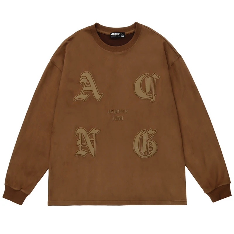 

Unisex Oversize Couple Tops Men Autumn Letter Embroidery Sweatshirts Male Long Sleeve O-Neck Elk Hide Letter Print Pullover Tops