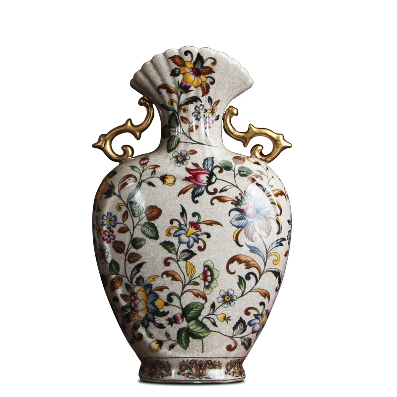 

European Double Ear Vase Porcelain Antique Home Decoration Classical American Ornament New Chinese Porcelains ceramic vase