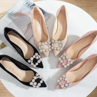 new autumn new korean style fine with pointed shoes rhinestone square buckle with shallow mouth shoes heels for women