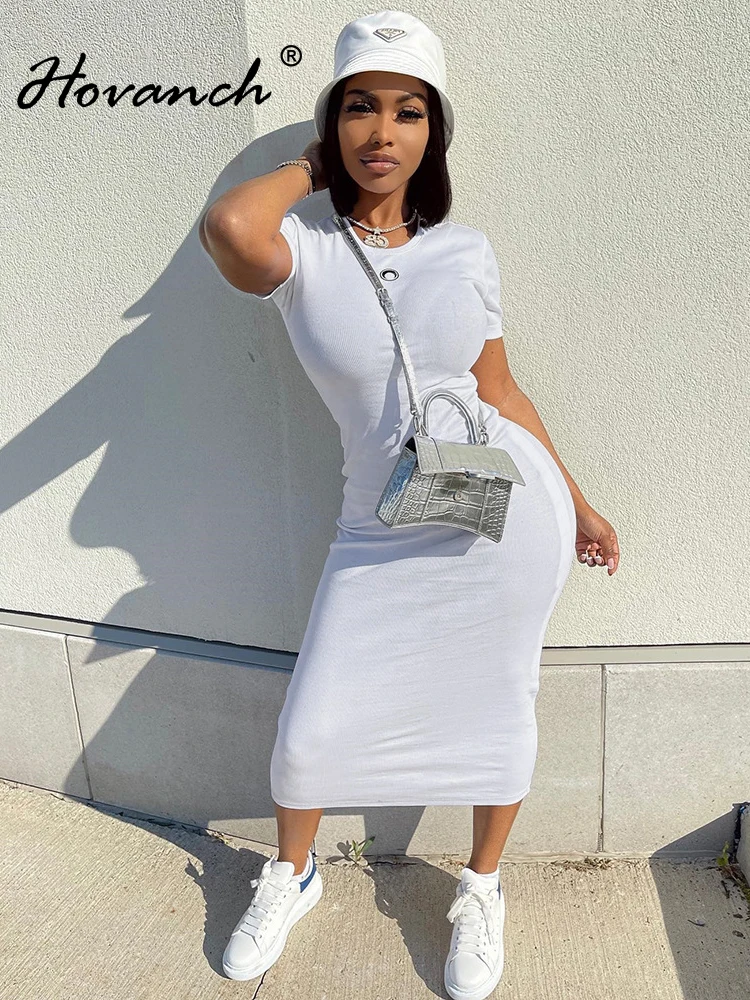 

Hovanch Round Neck Short Sleeve Fashion Casual MIDI Dress Women's Summer Dress Casual Elegant Women's Dresses For Party 2022