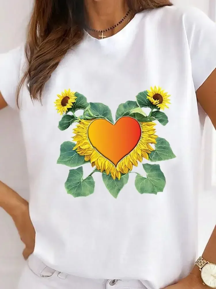 Футболка женская базовая с коротким рукавом милый трендовый топ цветочным