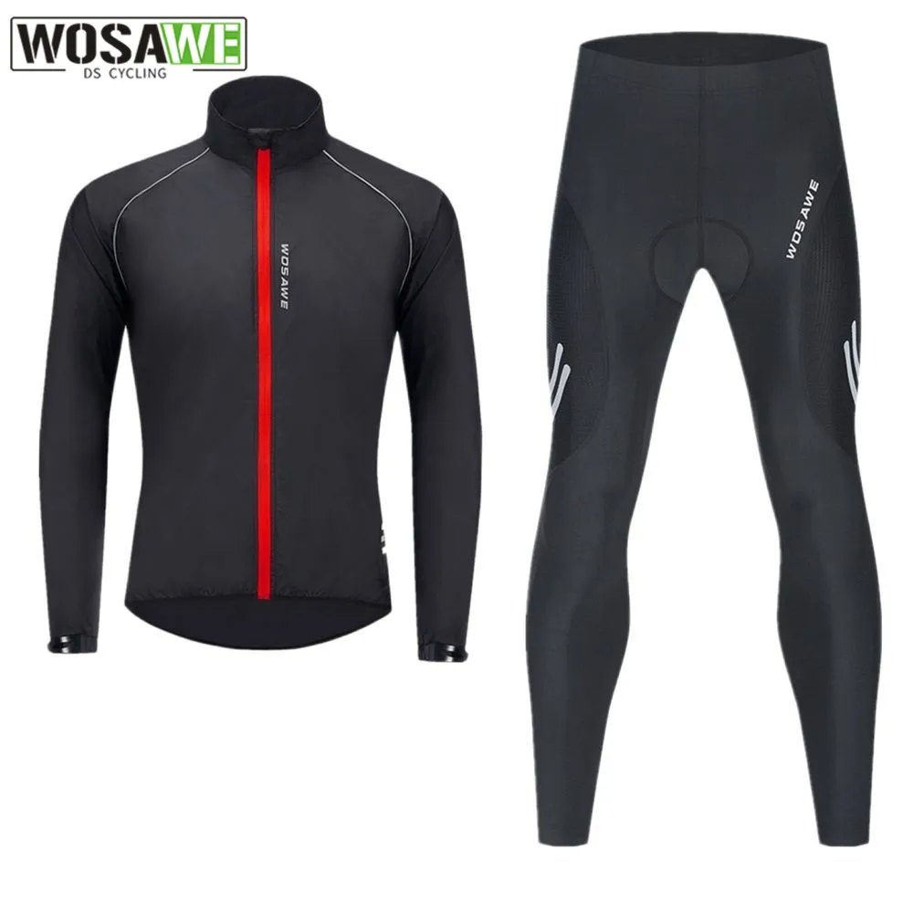 

WOSAWE Men's Cycling Jacket Summer Spring Mountain Road Bicycle Jacket and Pants Cycling Suit Windproof Water Repellent
