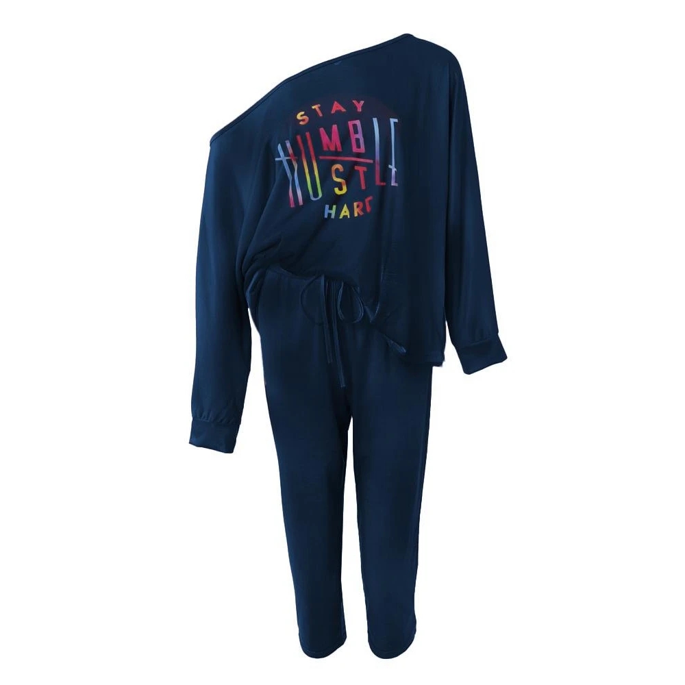 Summer Casual Camouflage Letter Print Skew Collar Cold Shoulder Tee Top & Capris Pants Set 2 Piece Set Women Outfits Streetwear