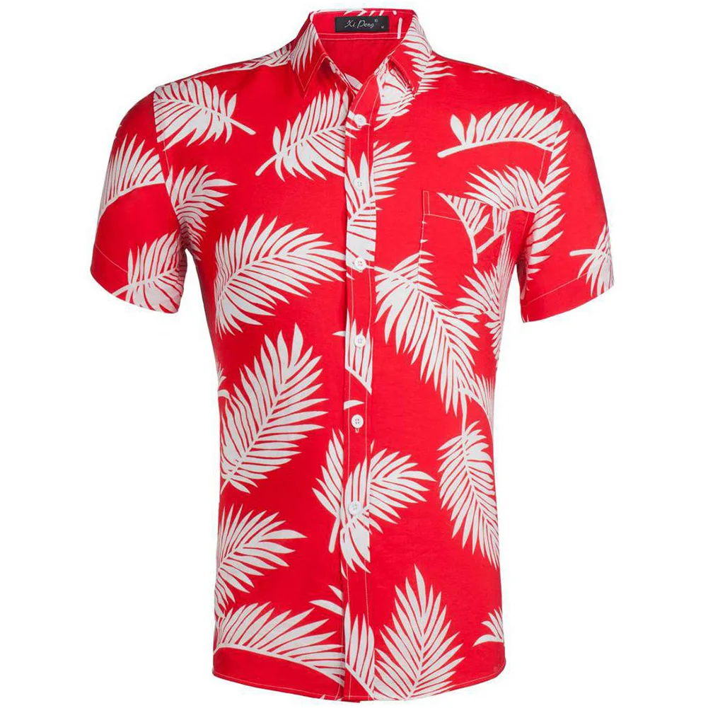 

Oversized Men's Casual Cotton Shirt US Size Short Sleeved Hawaiian Printed Shirt