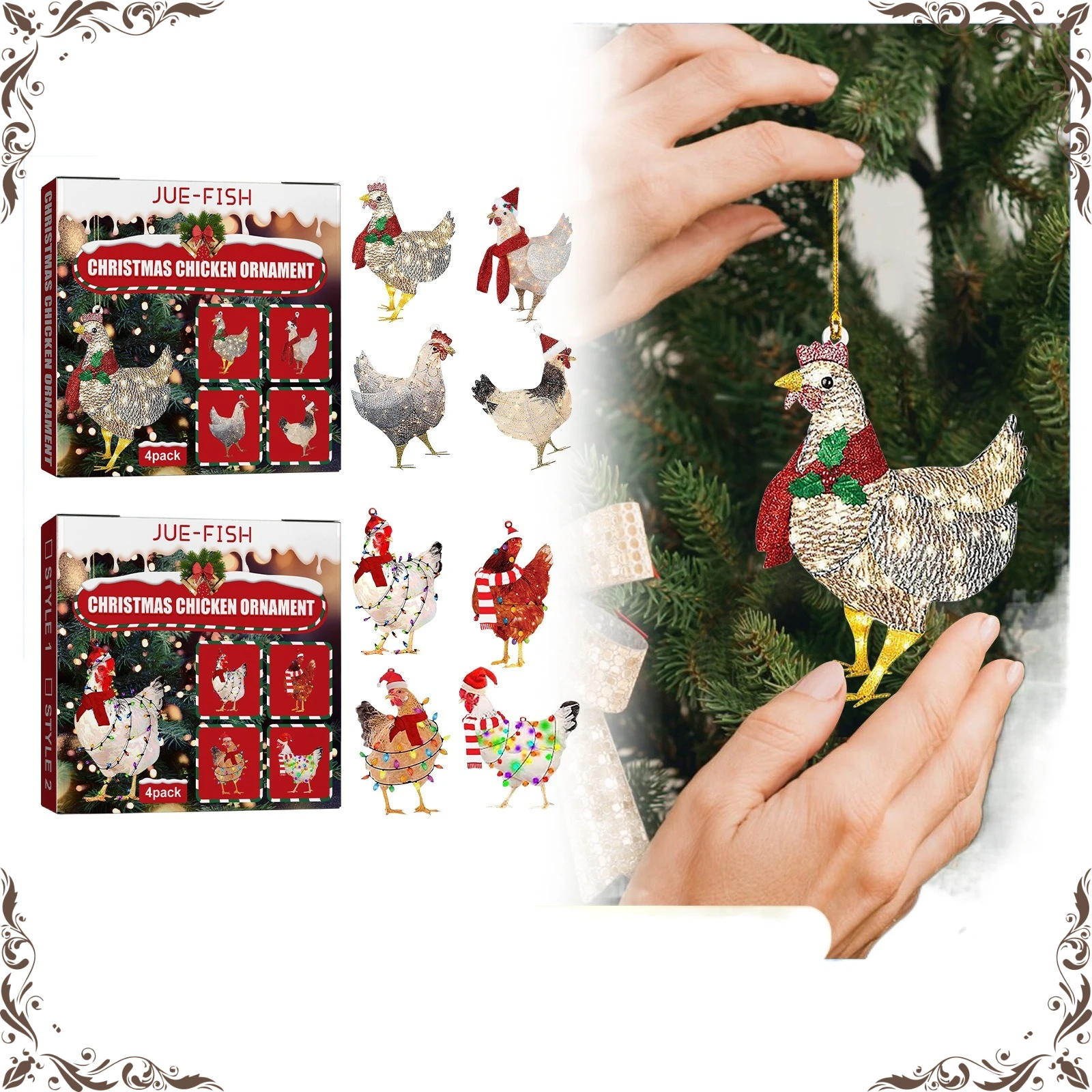 

Christmas scarf chicken pendant set home holiday party Christmas tree atmosphere decoration chicken pendant