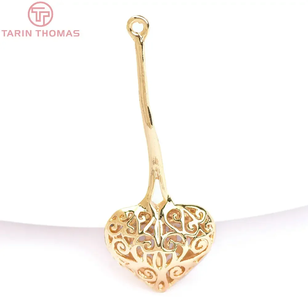 (6366) 6 шт. 16x41 мм 24-каратного золотого цвета латунные подвески в форме сердца