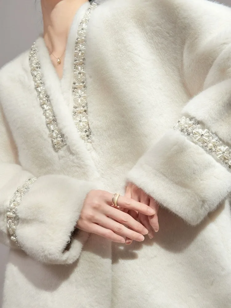 UCXQ Элегантная женская куртка в европейском стиле с жемчугом и v-образным вырезом