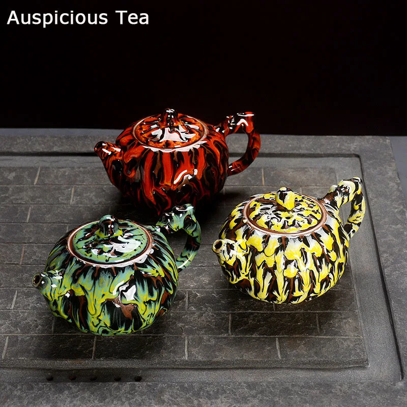 

255ml Boutique Jianzhan Kiln Change Glaze Ceramics Four Divine Beasts Teapot Handmade Household Kung Fu Tea Set Accessories Gift