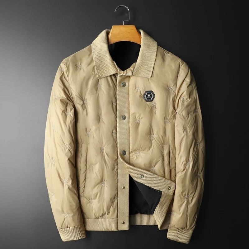 Зимний пуховик с воротником лацканами мужской высшего качества в британском