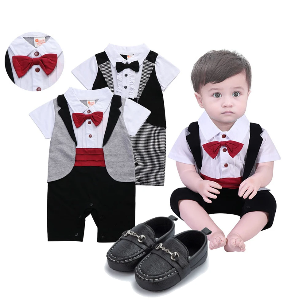 Baby Boy Clothes One-pieces  Romper Gentleman Suit with Bow Tie 1 Year    for Toddler Wedding Birthday Party