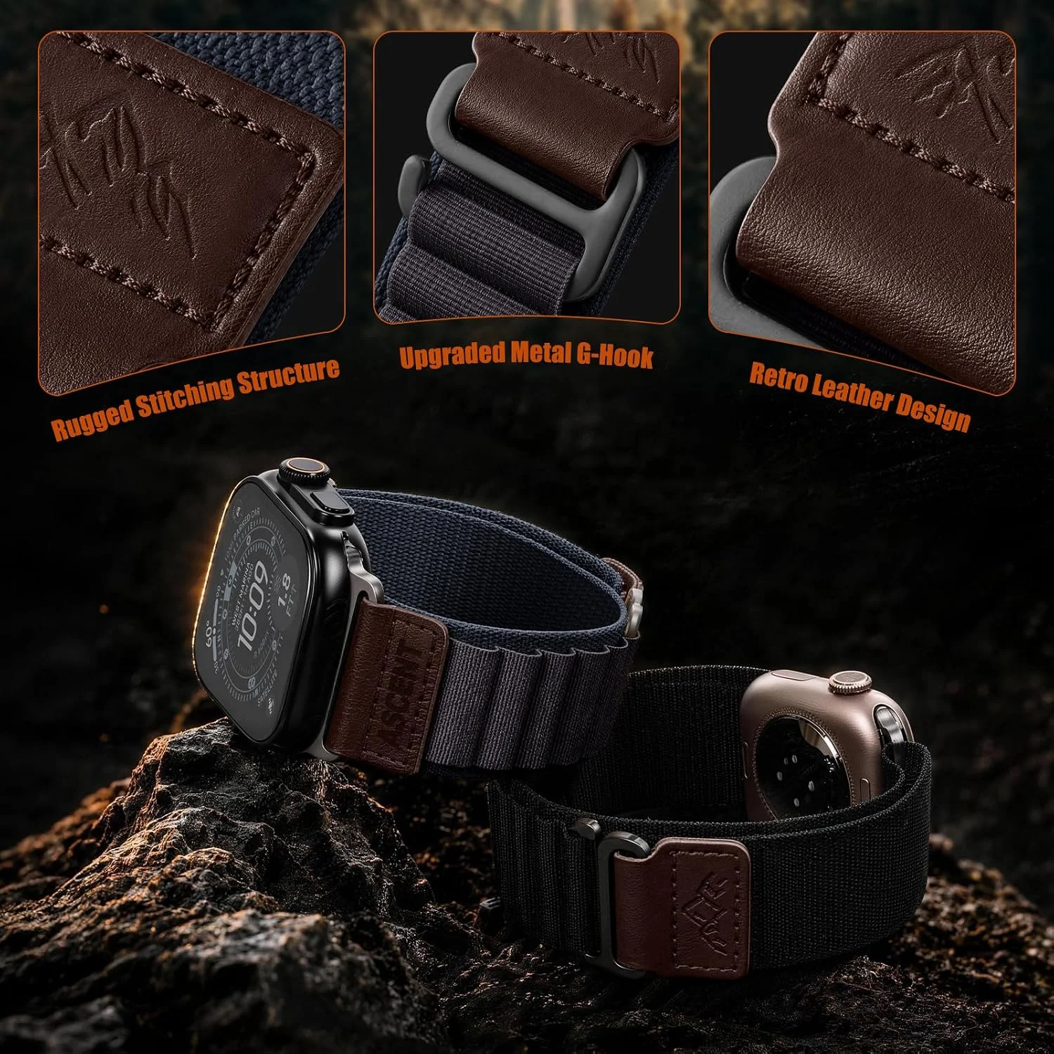 Фото Ремешок Alpine Loop из нейлона и кожи для Apple Watch Ultra 2/3, 49 мм, 46 мм, 45 мм, 44 мм, 42 мм, серии 11, 10, 9, 8, 7, 6, SE. №3