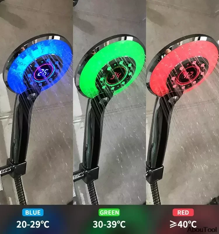 

Shower Head Digital Temperature Control LED Light Shower Water Saving Shower Filter 3 Spraying Mode Bathroom Shower Sprayer