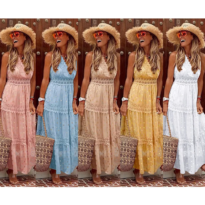 

Sexy Women dot lace dress Women Dress A-Line Lace-up Deep V Neck Bodycon Midi Dress Evening Party Dress