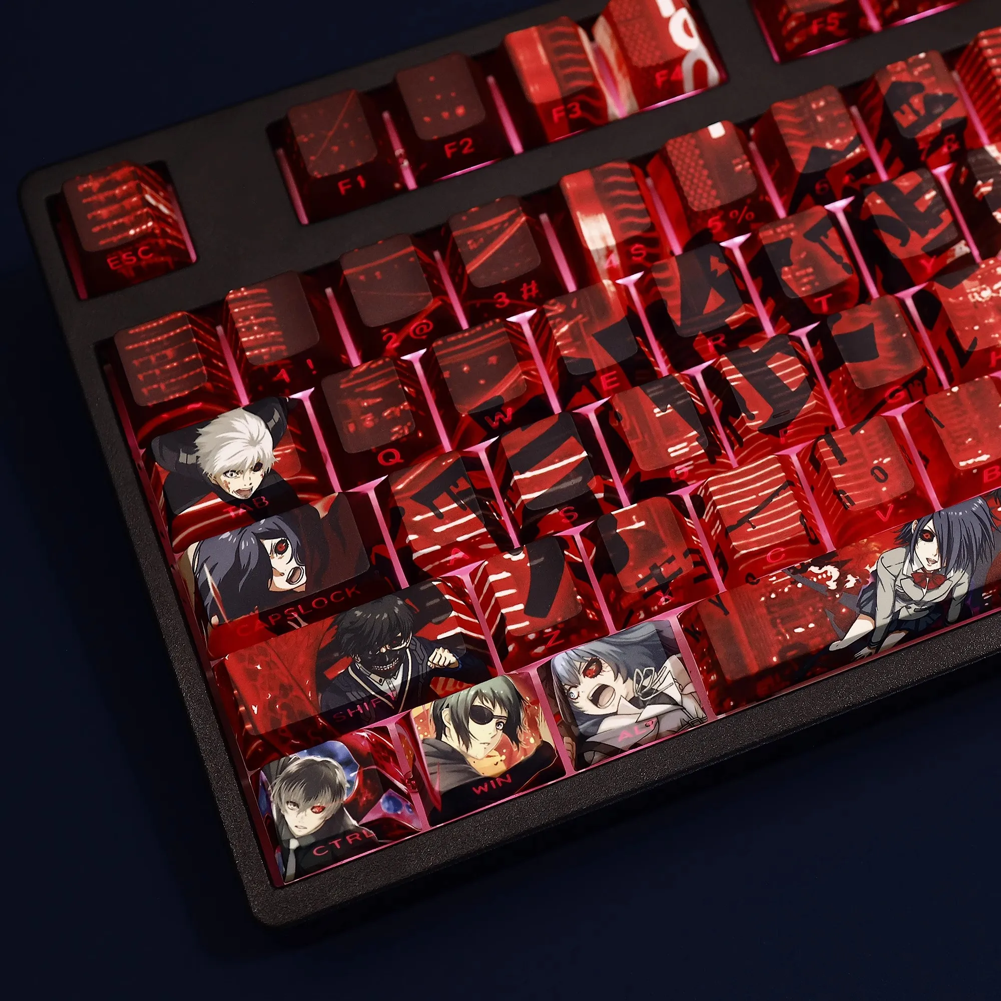 Фото 108 клавиш Tokyo Ghoul Kaneki Ken Keycap PBT Dye Subbed Side Printed Backlit Keycaps Аниме Мультяшные колпачки для ключей для ANSI 61 87 104 108 №2