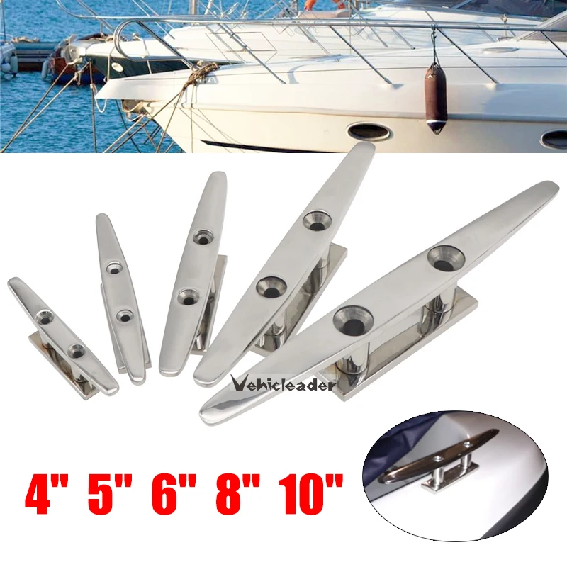 

4" 5" 6" 8" 10" Low Flat Cleat 316 Stainless Steel 2 Hole Hardware Boat Cleats For Marine Boat Deck Rope Tie Yacht Accessories