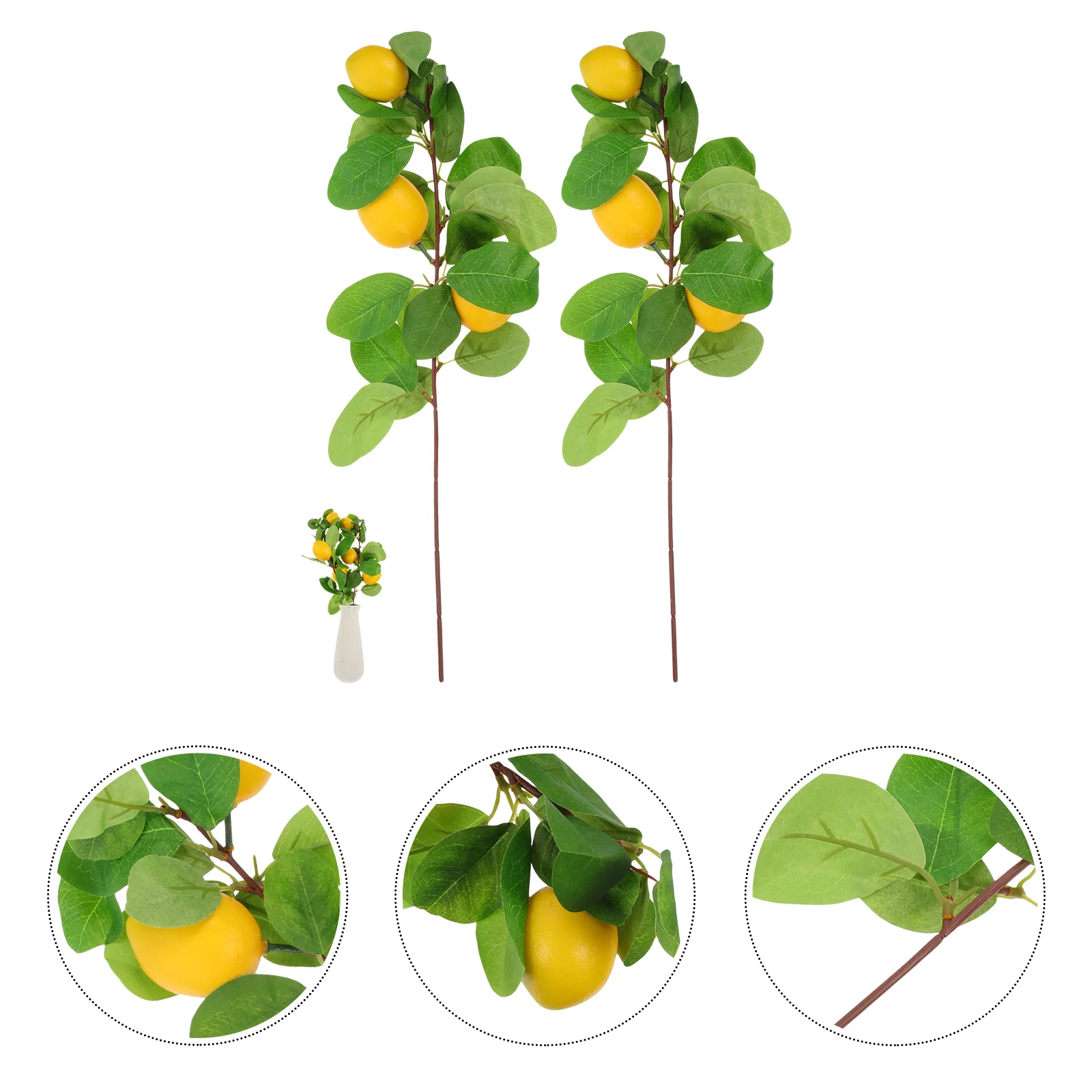 

Decorative Lemon Stem Realistic Flower Vase Filler Stems Leaves Artificial Kitchen