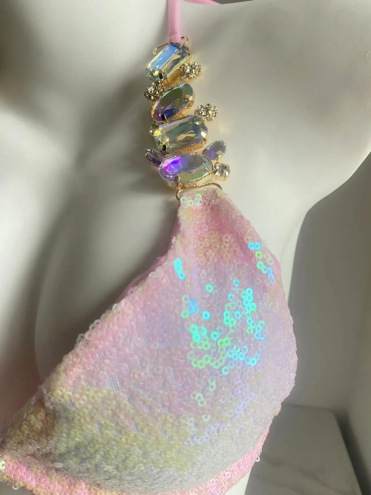 Женское сексуальное розовое бикини с блестками бриллиантовые драгоценные камни