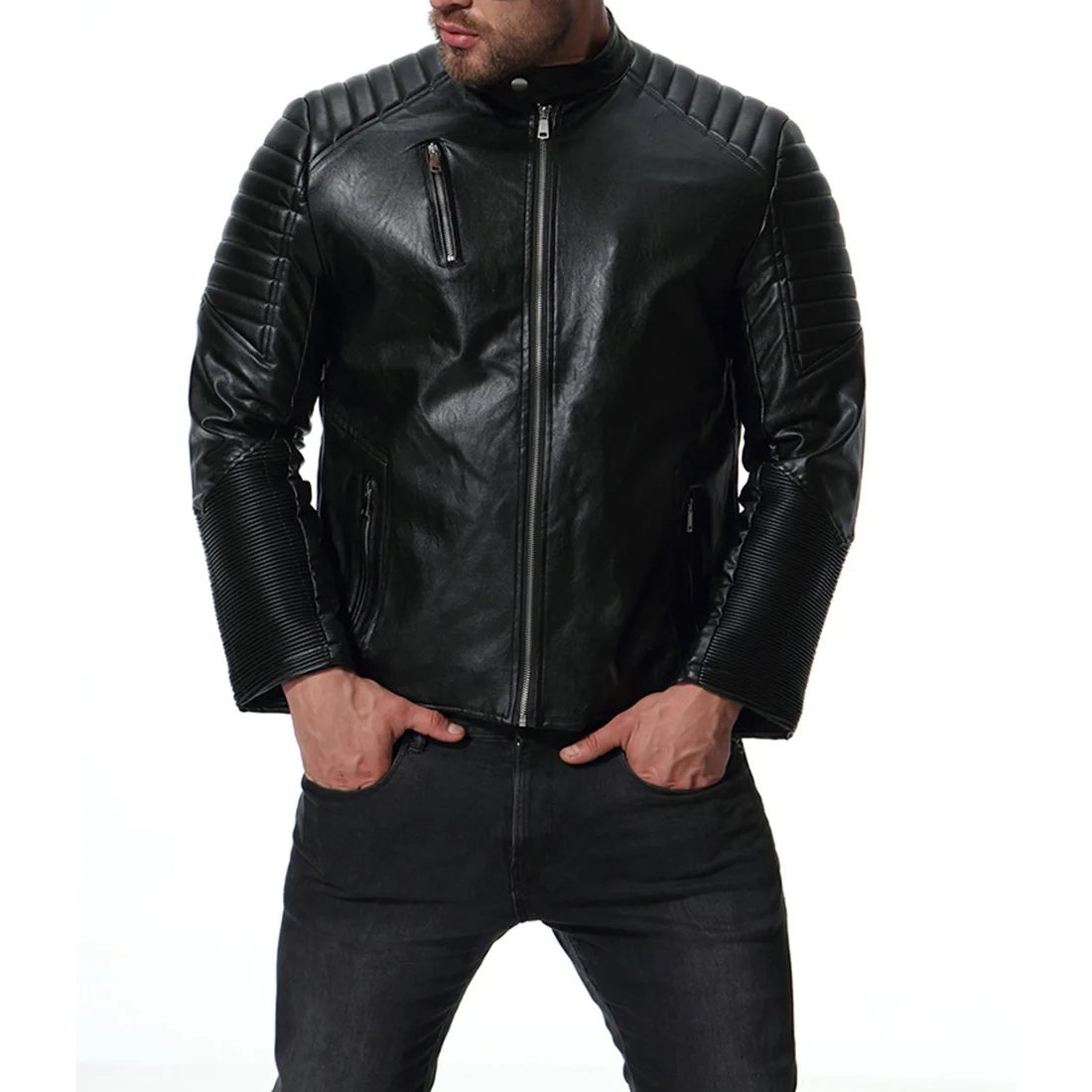 

Autumn And Winter Men's Standing Collar Casual Business Leather Jacket Motorcycle Leather Jacket Punk Black Brown Jacket