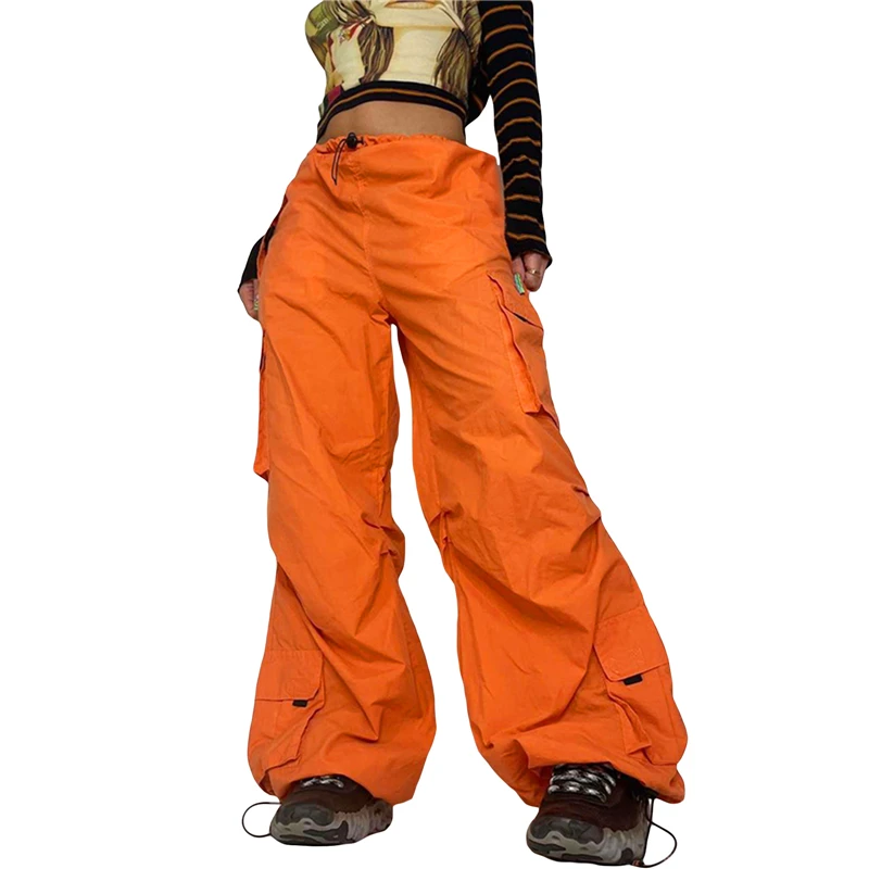 

y2k Baggy Cargo Pants Women Aesthetic Solid Color Drawstring Straight Leg Joggers Sweatpants Elastic Trousers 2000s Streetwear
