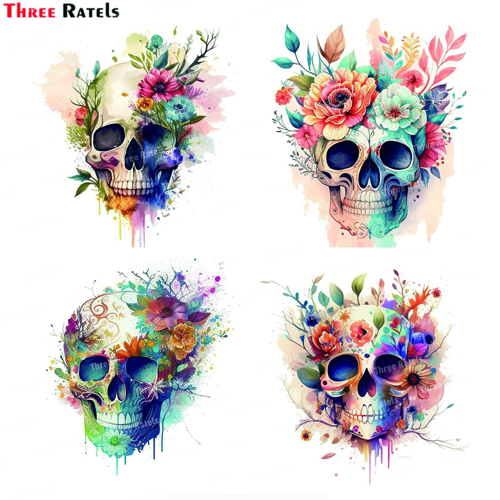 Три Ratels K753 Цветочные наклейки SugarSkull и наклейки для ноутбука, багажа, скейтборда, украшения