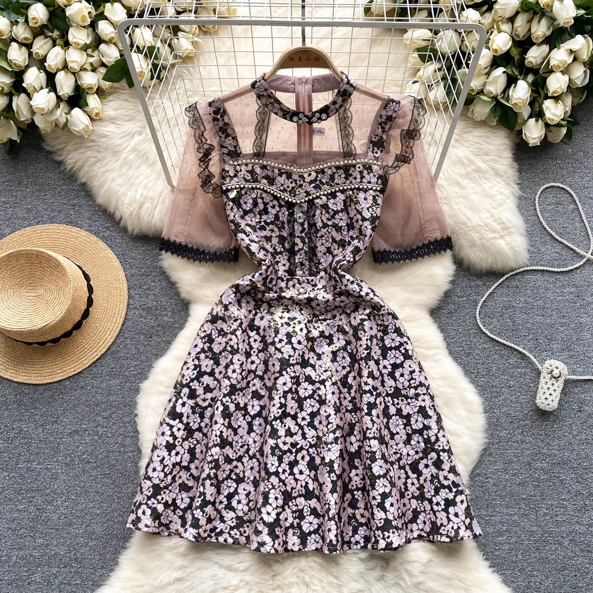 

Three-dimensional Lace New in Dresses for Prom Advanced Sense Women's Clothing Sets Luxury 2023 French Robe Beading Hollow Mesh