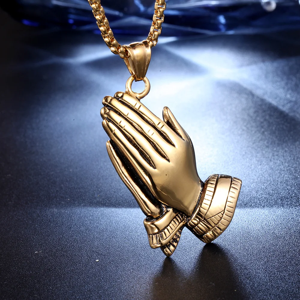 

Punk Praying Hands Pendant Necklace for Men Fashion Retro Religious Amulet Women Necklace Pendant Party Jewelry Accessories Gift