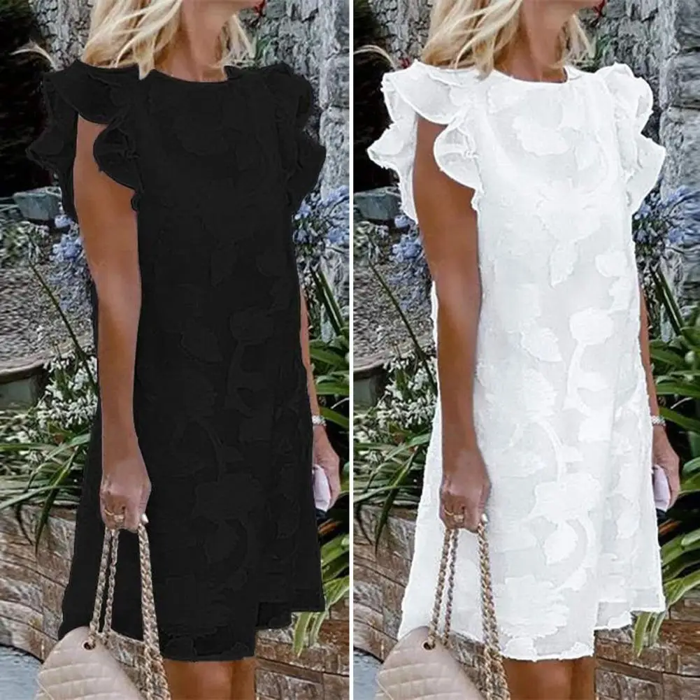 

Summer Women Short Sleeve Ruffles Sundress Stylish O Neck Party Midi Dress Vestidos Elegant Lace Crochet Dresses for women 2022