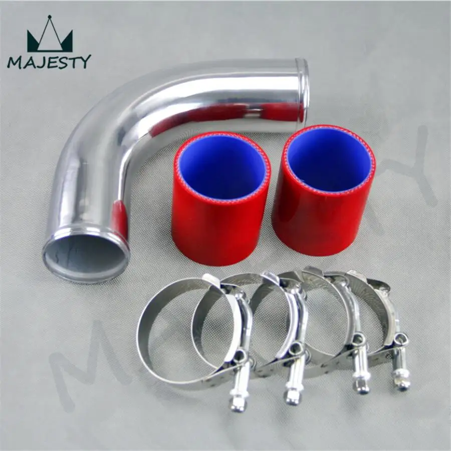 

90 degree 51mm 2" Aluminum Turbo Intercooler tube Pipe +silicon hose +T clamps RED