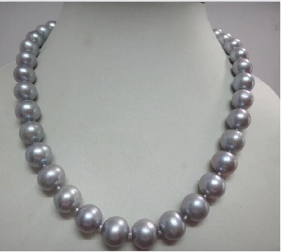 AAAA 11-10mm Round Akoya Gray Natural Pearl Necklace 14K