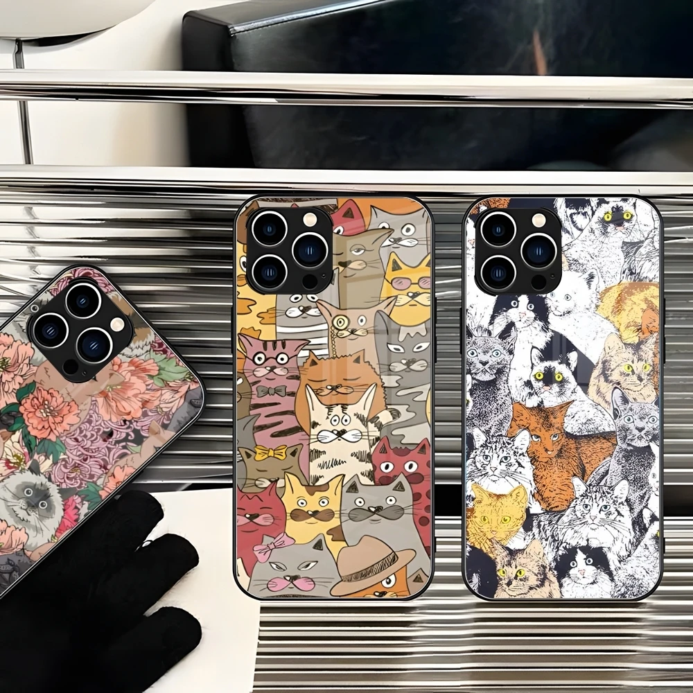 Чехол для телефона с 3D тиснеными мультяшными котами iPhone 14 15 Pro Max Plus 13 12 11 X XR XS 8 7 6 MINI