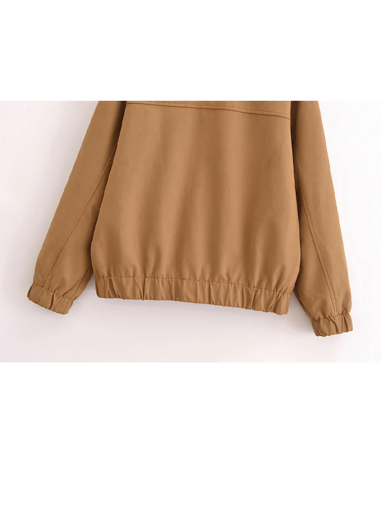 HH TRAF женская мода ретро универсальная замшевая текстурированная куртка-бомбер