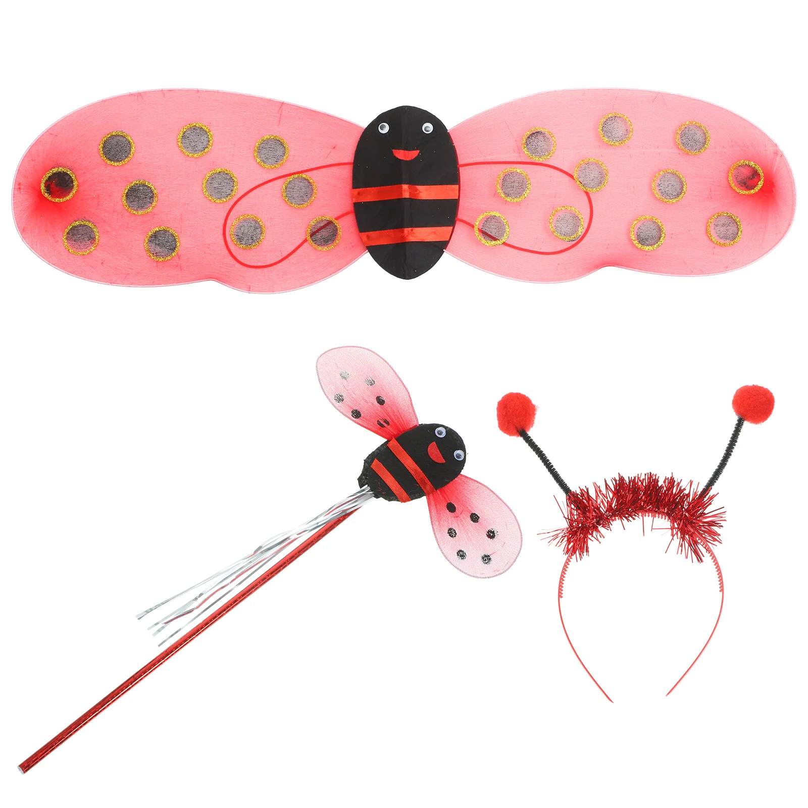 

1 Set Ladybug Halloween Princess Costumesss for Girls Dress up Supplies Ladybug Headband and Fairy Stick
