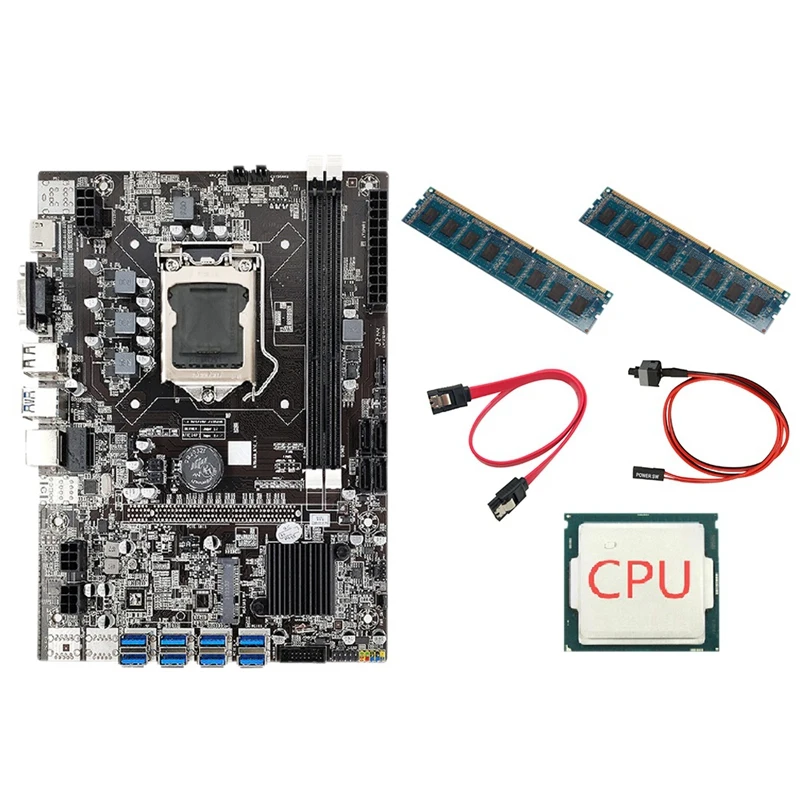 B75 ETH Mining Motherboard+CPU+SATA Cable+Switch Cable+2X4G DDR3 1333Mhz RAM Support DDR3 B75 USB BTC Miner Motherboard